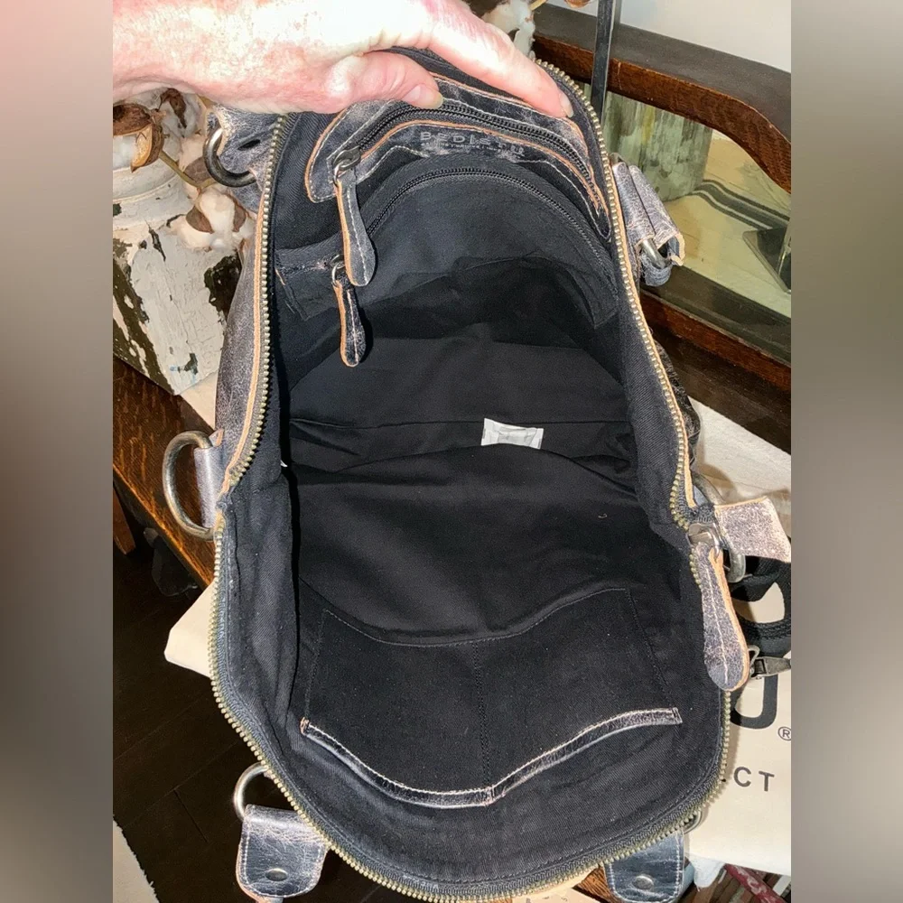 NWT Bed Stu Leather Big Fork Crossbody Tote Shoulder Bag Black Lux MSRP $365 - Picture 9 of 12